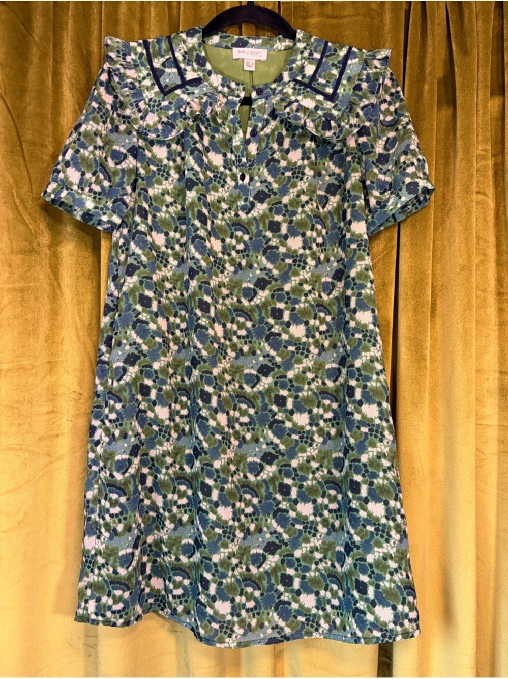 Anthropologie See U Soon Green Floral Babydoll dress Peter Pan Collar. Size XS